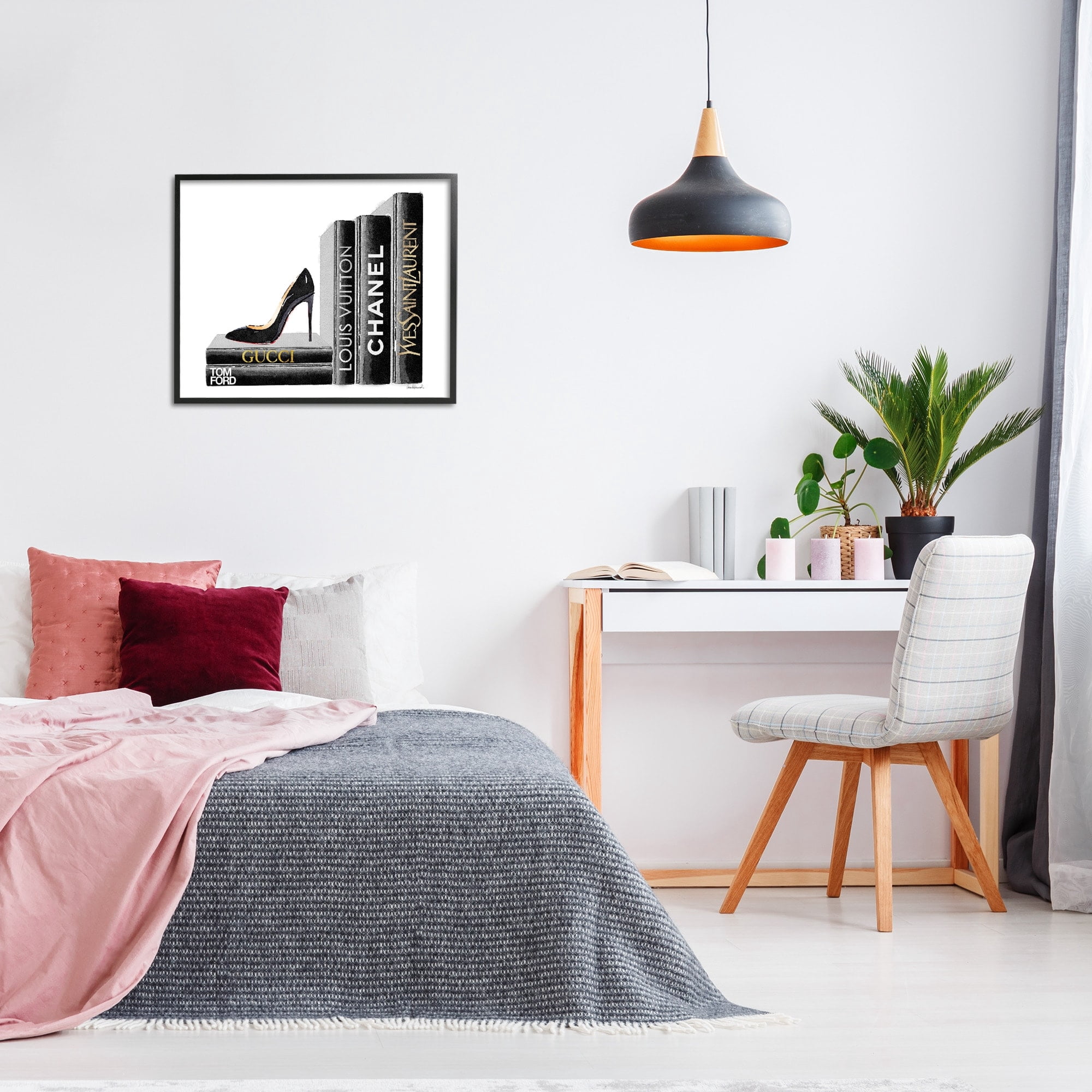 Stupell Industries High Fashion Black Book Shelf with Stilettos Heel Framed Wall Art by Amanda Greenwood