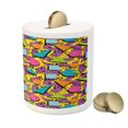thumbnail image 3 of Vintage Piggy Bank, Funky Geometric 80s Memphis Fashion Style Colorful Pop Art Inspired Pattern, Ceramic Coin Bank Money Box for Cash Saving, 3.6" X 3.2", Multicolor, by Ambesonne, 3 of 4