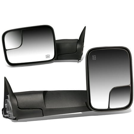 Ram 1500 Long Box - For 1994 to 1997 Dodge Ram Truck 1500 / 2500 / 3500 Pair Black Powered + Heated Glass + Manual Foldable Side Towing Mirrors 95 96
