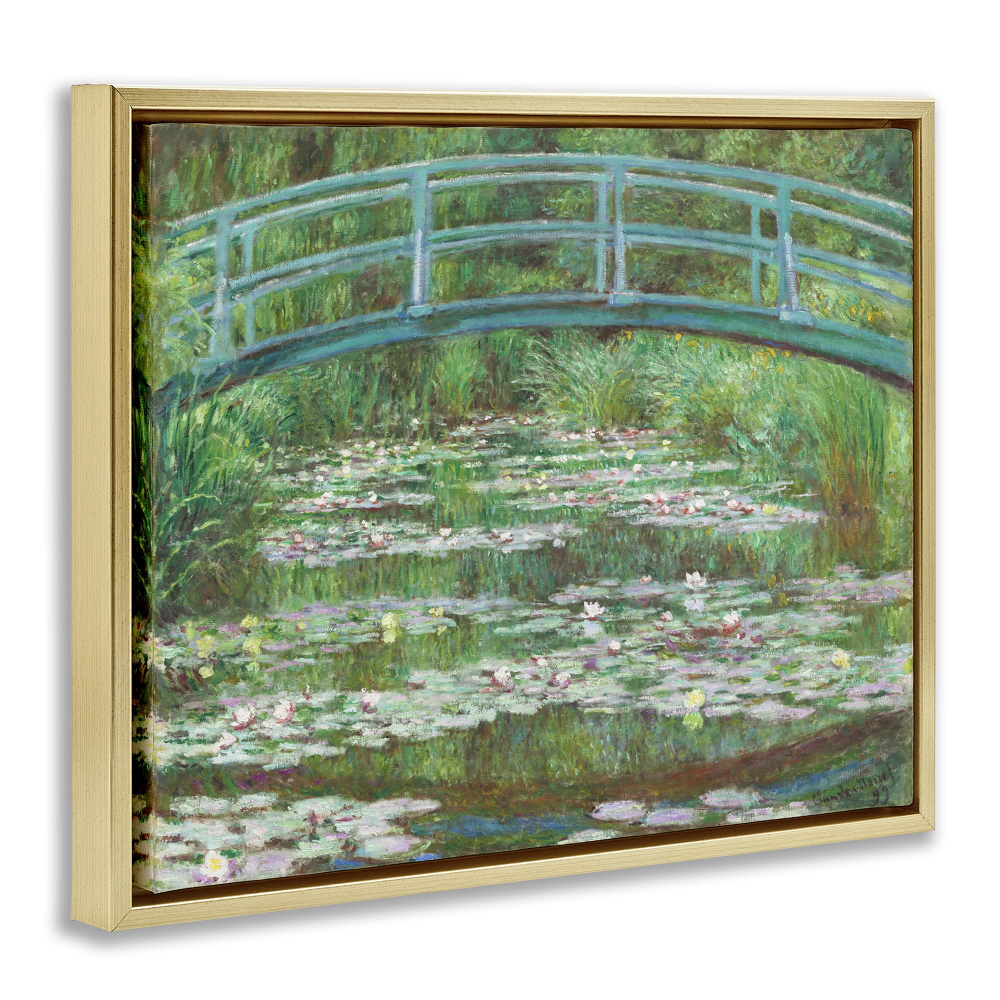 Stupell Industries Classic Monet Japanese Footbridge Landscape & Nature Painting Gold Floater Framed Canvas Art Print Wall Art, 21 x 17