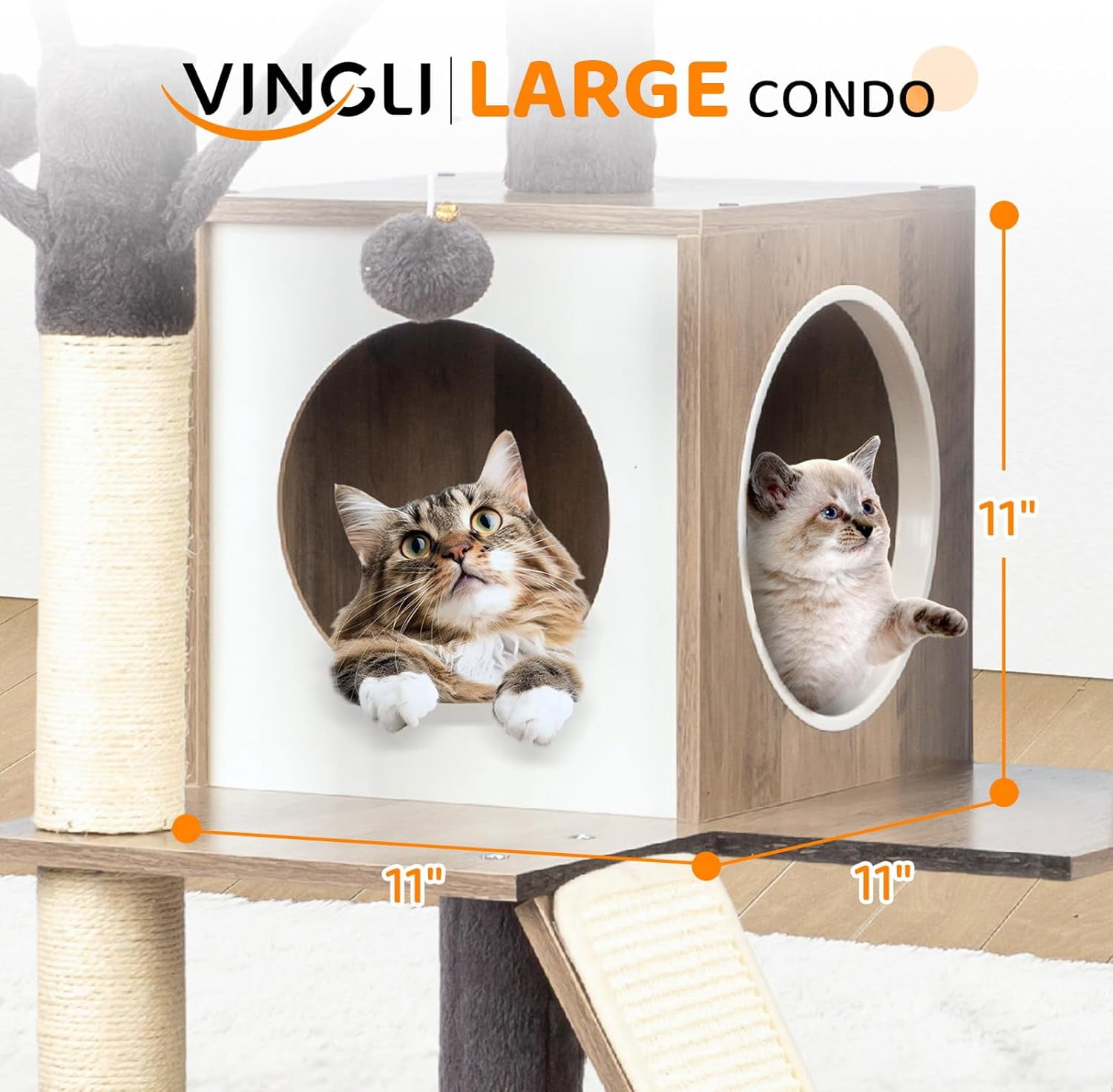 VINGLI Cat Tree Tower with Litter Box, Houses for Indoor Kittens, 53" All-in-1 Wooden Cats Condo, Cat Tower wih Scratching Posts, Hidden Cat Washroom Furniture, Gray