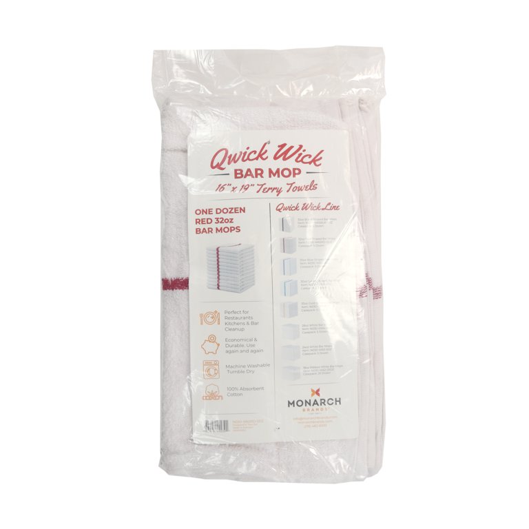 WIPECO TT-1619/12P Bar Rags, Cotton/Terrycloth, White, 1.75 lbs.