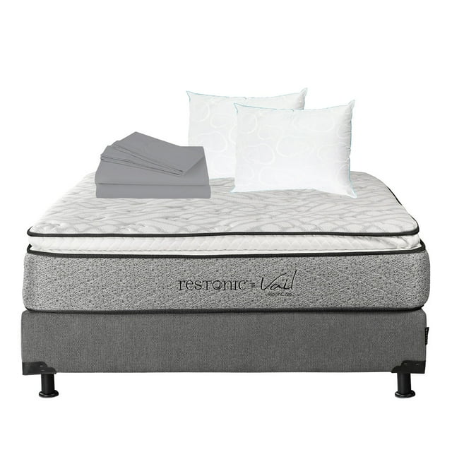 Colchón Queen Size Vail + Box + 2 Almohadas Osos + Sábanas Basic