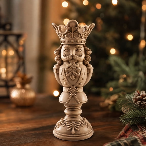 Nutcracker Christmas Decor, Vintage Resin Christmas Pillar Candle Holder for Holiday Xmas Home Table Shelf Fireplace Desk Mantel Decor, 8"