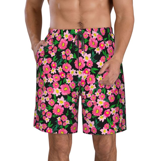 Balery Trendy Floral Traje de Baño Estilo Hawaiano para Hombre, Shorts de Secado Rápido con Bolsillos-Medium