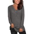 thumbnail image 2 of Camiseta de manga larga de color sólido con cuello en V para mujer, blusa suelta informal, gris, M Vogacara AP003714-07, 2 of 5