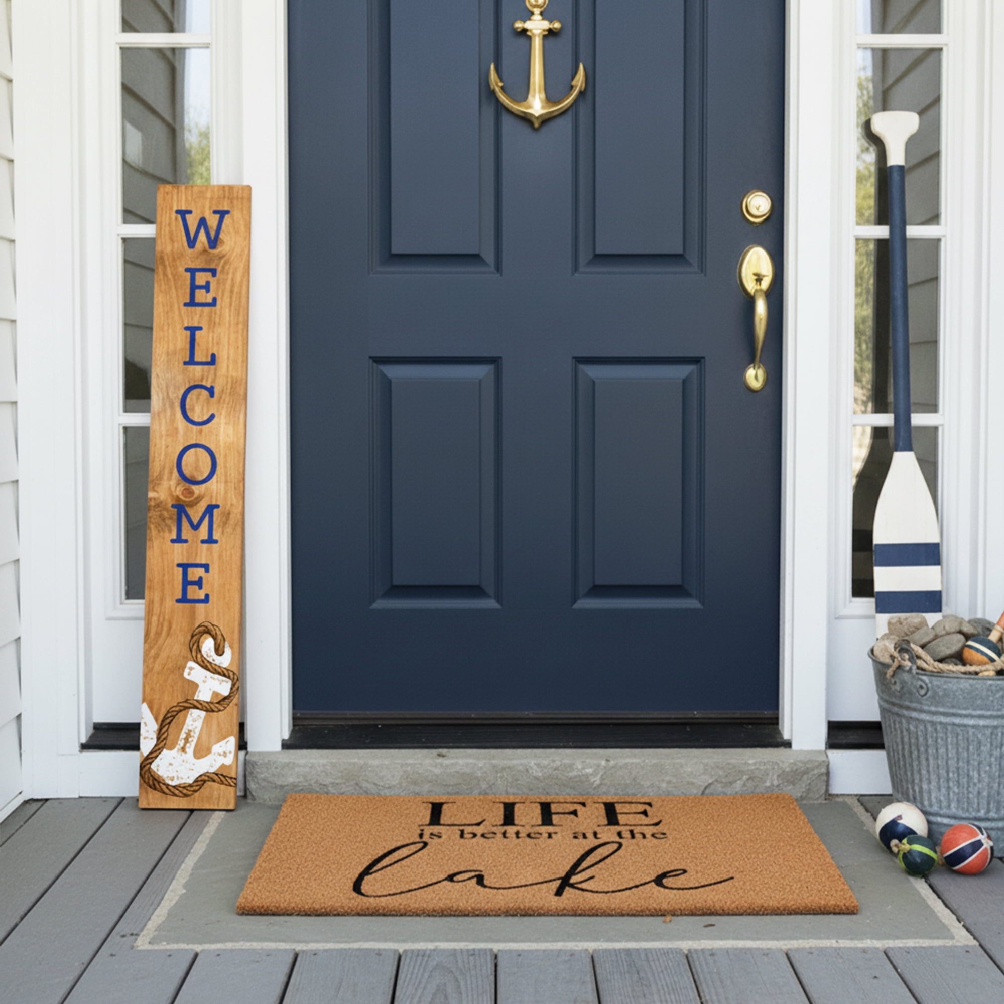 Calloway Mills 119305907 Coastal Anchor Blue Welcome Porch Leaner, 59" x 07"