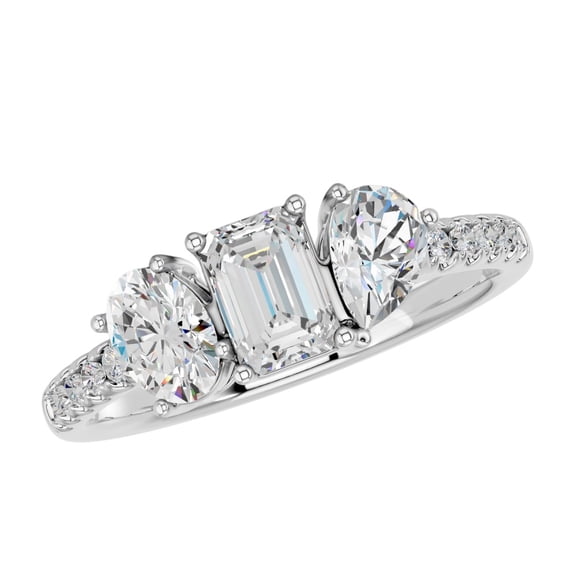 KEEVA JEWELS White Gold Plated Silver Emerald, Oval, Pear & Round Cut 1.15Ct Moissanite Stone Classic Unity Three-Stone Wedding Ring Size 9