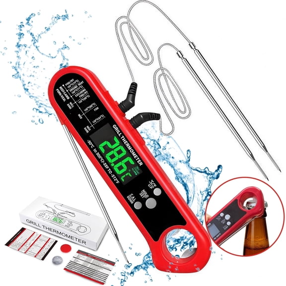 AGCAN Digital Meat Thermometer with Dual Probe, Waterproof Cooking Thermometer with Backlight, Instant Read Food Thermometers for Oven Grilling Cooking