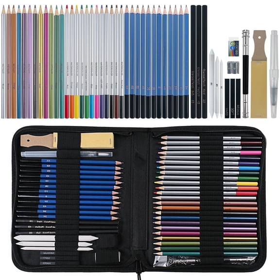 KINSPORY 50 Pack Art Sets, Colored Sketching Pencil Drawing Kit, Art Supplies in Zipper Case for Artist Beginners Kids Adults