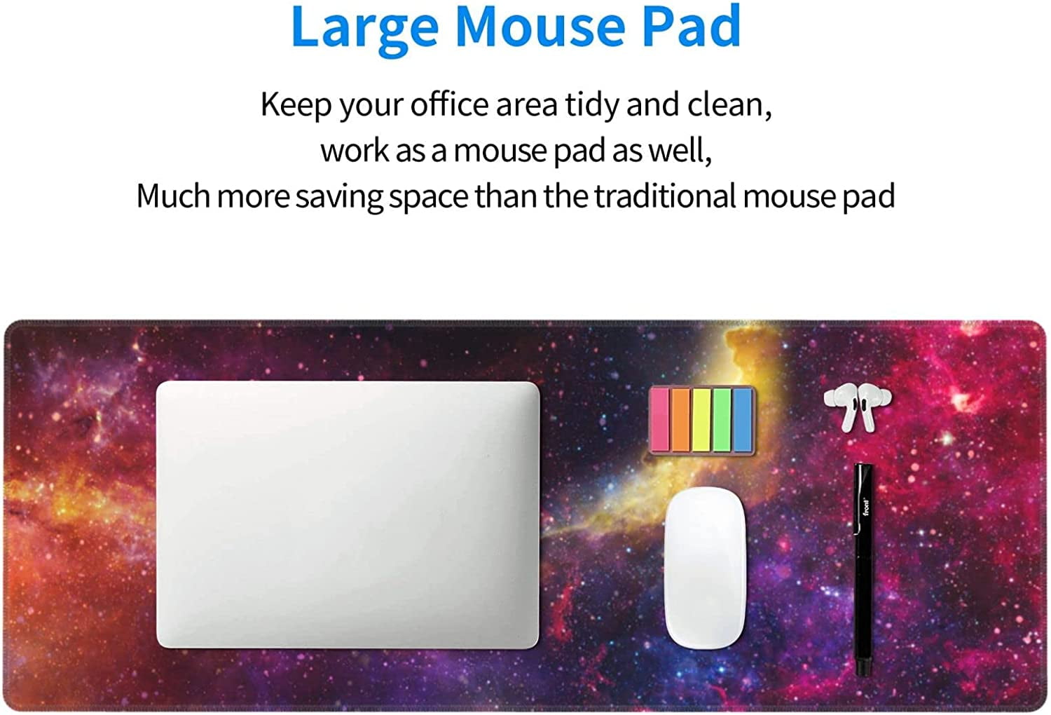 XL Large Gaming Mouse Pad for Desk, Extended Mousepad Desk Mat Desktop, Big Long Beautiful Galaxy in Outer Space Deskpad for Laptop, Keyboard, Computer for Women Office (Rainbow Colors, 31.5*11.8 In)