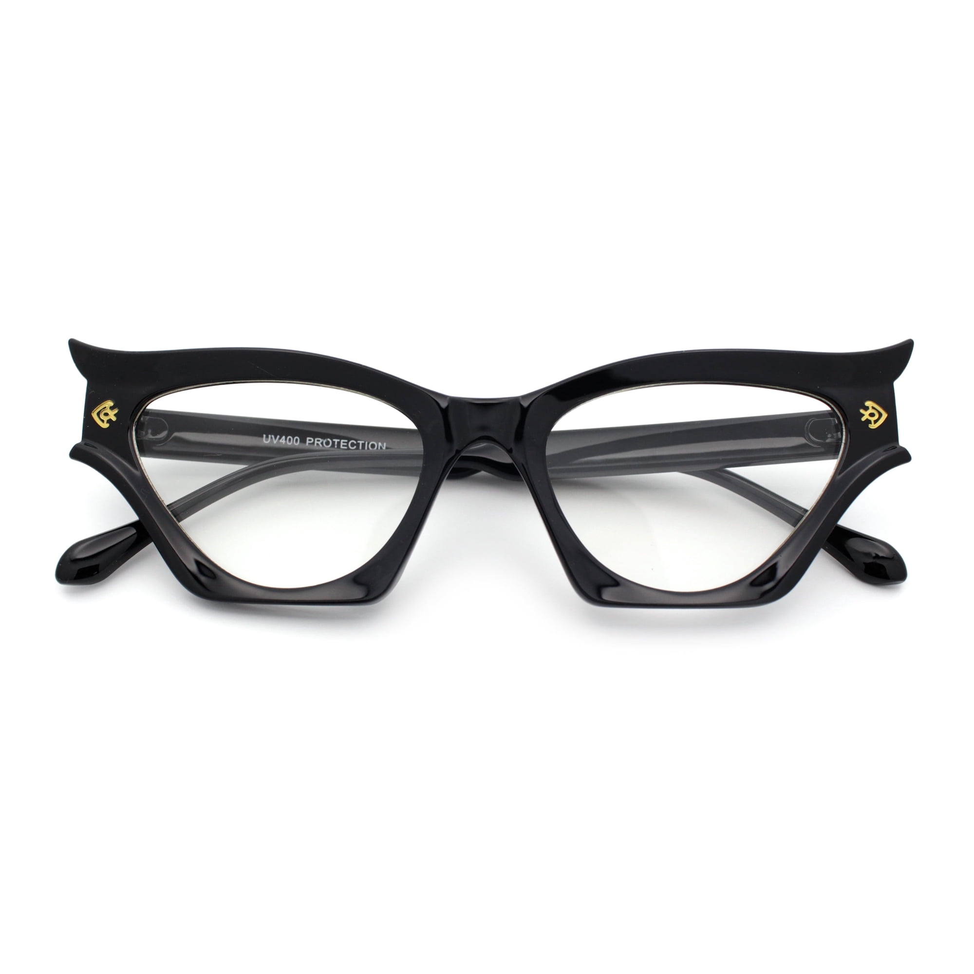 Womens Rich Golden Age Opulent Gothic Cat Eye Clear Lens Plastic Eyeglasses Black