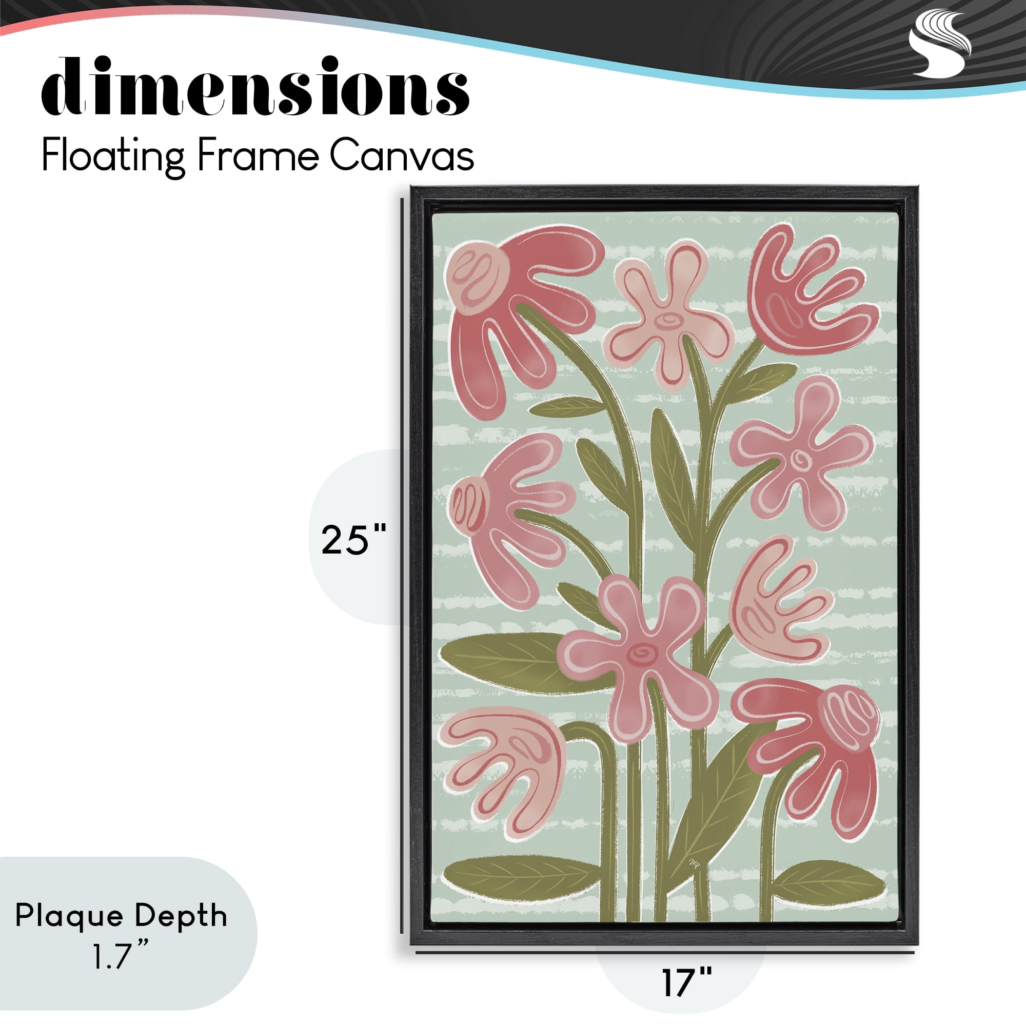 Stupell Industries Pink Whimsy Midcentury Flowers Black Framed Floater Canvas Wall Art, design by Martina Pavlova