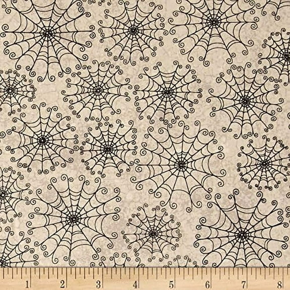 Marcus Fabrics Dancing in the Shadows Spider Webs Cream 100% Cotton Fabric sold by the yard