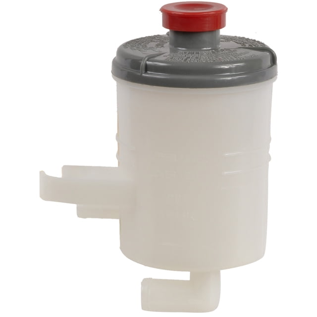 deposito de dirección hidráulica cr-v 2002 al 2006 honda cardone Producto Nuevo, depósito cilíndrico blanco translúcido con tapa gris y tapón rojo, salidas para manguera lateral e inferior, número de parte 395568-7400904, adecuado como pieza de reemplazo para sistema de dirección asistida.