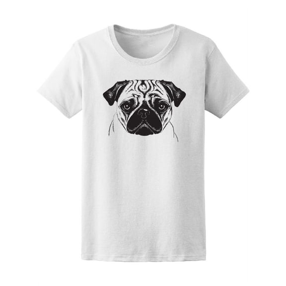 Black & White Cute Pug's Sketch  Tee Women's -Image by Shutterstock