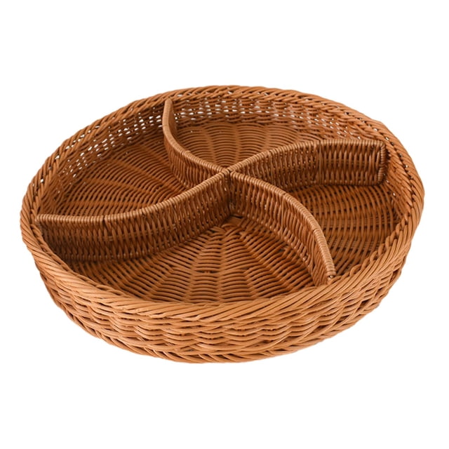 Cesta de pan de mimbre de imitación, cestas de pan tejidas de mimbre, bandeja para servir alimentos de mesa, cestas redondas de frutas para el hogar 4 rejillas