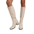 thumbnail image 4 of Women's Knee High Boots Zippered Casual Winter Boots Low Block Heel Solid Color Faux Leather Comfortable Walking Shoes for Daily Outdoor Indoor Use Beige E, 4 of 9
