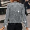 thumbnail image 4 of Women's Sequin Sparkly Cropped Cardigan Dressy Casual Shrugs for Evening Dresses Long Sleeve Open Front Shiny Cardigans Gray S, 4 of 8