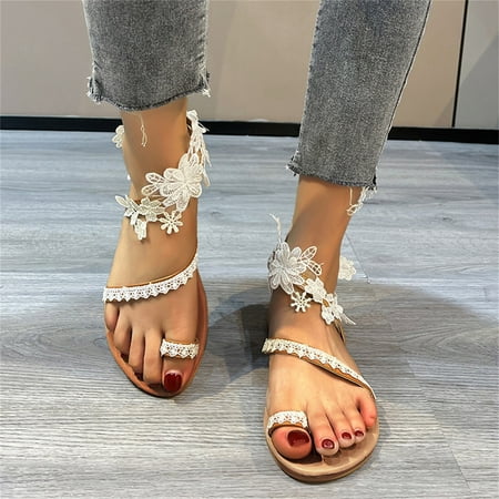 

Ykohkofe Fashion Summer Women Sandals White Lace Flower Roman Style Open Toe Casual