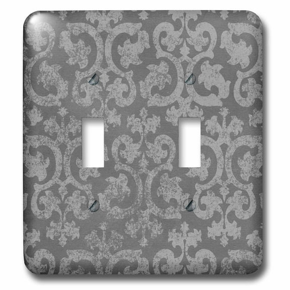 3dRose, Grunge dark gray damask - silver grey faded antique vintage swirls wallpaper fancy swirling pattern, double toggle switch