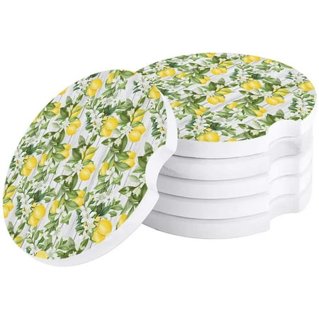 

KXMDXA Fresh Fruits Summer Lemon and White Flowers Set of 2 Car Coaster for Drinks Absorbent Ceramic Stone Coasters Cup Mat with Cork Base for Home Kitchen Room Coffee Table Bar Decor