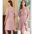 thumbnail image 4 of Oudiya Short Sleeve Maternity Nursing Dress Nightgown with Button Labor and Delivery Gown for Hospital S-XXL, 4 of 6