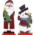 thumbnail image 1 of Decoración de mesa de Navidad de madera, Papá Noel, Reno, muñeco de nieve, color Beige, decoración de fiesta en casa de doble cara, 2 uds., 1 of 5
