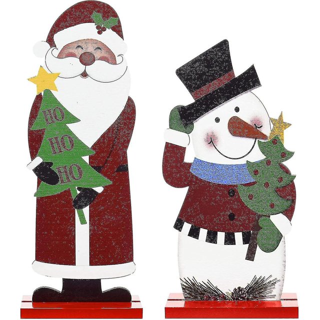 Decoración de mesa de Navidad de madera, Papá Noel, Reno, muñeco de nieve, color Beige, decoración de fiesta en casa de doble cara, 2 uds.