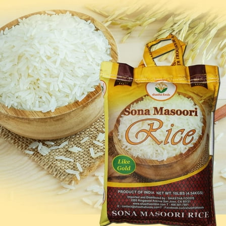 Shastha Sona Masoori Rice 10 Lbs (Pack of 1) 10 Lbs x 1 Bags (Total 10 Lbs)