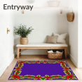 thumbnail image 3 of ODIKA 5'x7' Machine Washable Non-Slip Area Rug, Holiday Cat Wreath with Glowing Pine Frame High Traffic Rug, Purple, 617430, 3 of 7