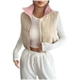 thumbnail image 1 of Veste pour Femmes, Col Contrasté Décontracté, Slim, Courte, Sans Manches, Zippée, Mode, Chaude, Gilet, Vestes pour Femmes, 1 of 9