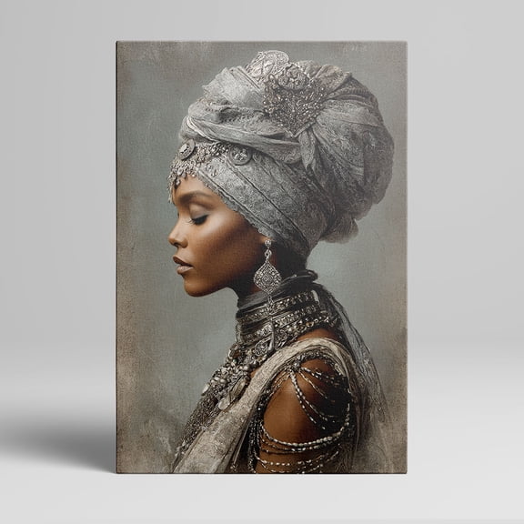 1pc African - inspired Portrait Canvas Wall Art of a Woman in Ornate Turban and Jewelry, framed Decor room hanging Wall Picture Decor for Home Gifts, living room, bathroom, bedroom, kitchen wall art