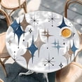 thumbnail image 2 of Blue Brown Diamond Round Tablecloth, Fitted Table Cover with Elastic for 55"-60" Round Tables, Modern Geometric Middle Century Table Cloth Outdoor Indoor Dinning Party Waterproof Tablecloths, 2 of 7