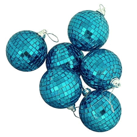 - 9ct Peacock Blue Mirrored Glass Disco Ball Christmas Ornaments 2.5