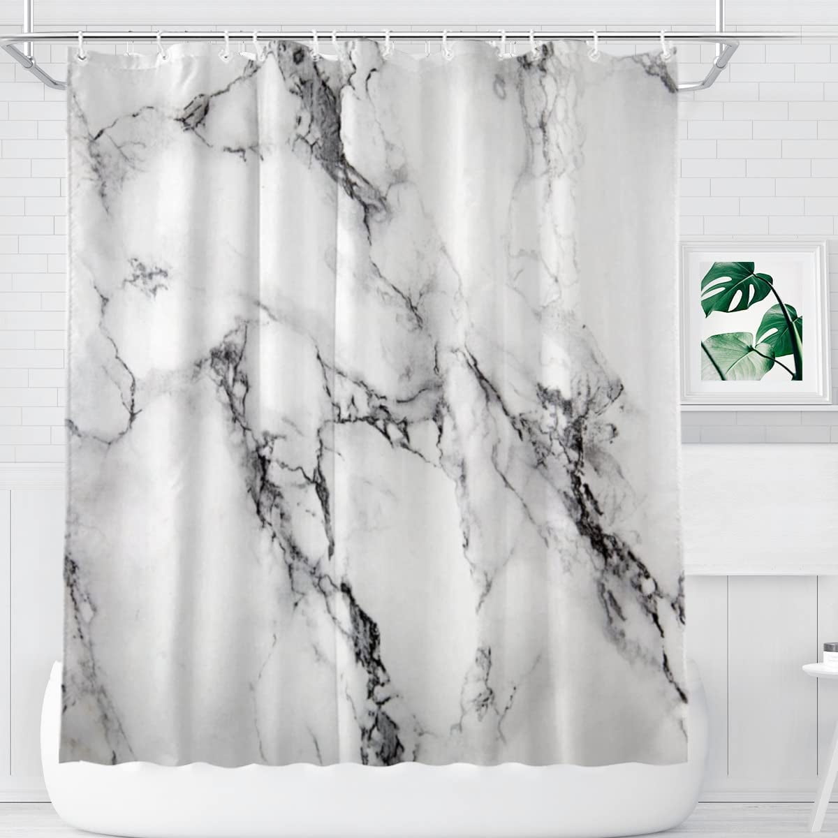 SPXUBZ Marble Print Shower Curtain, Off White Stone Surface Patterned ...