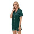 thumbnail image 7 of Xyxonk Womens Pajamas Soft Button Down Silk Satin Lounge Sets Short Sleeve Shirt and Womens Pajama Pants Classic Lounge 2 Piece Sleepwear Dark Green S, 7 of 7
