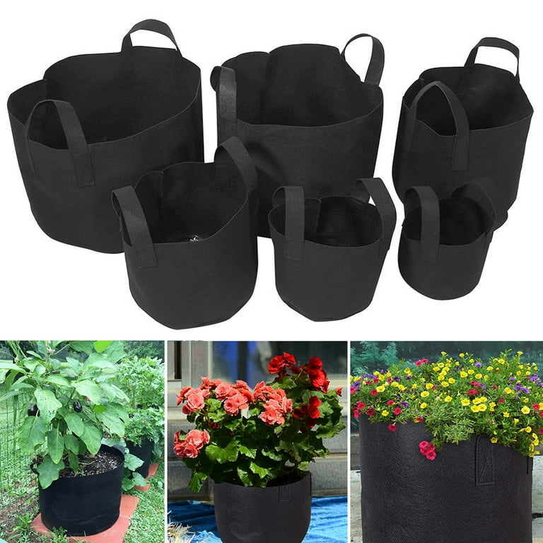 Lotfancy 5Pack 10 Gallon Grow Bags, Nonwoven Plant Fabric Pots,Garden Vegetable Planter Container, Size: 10 Gallon, 5 Pack, Black