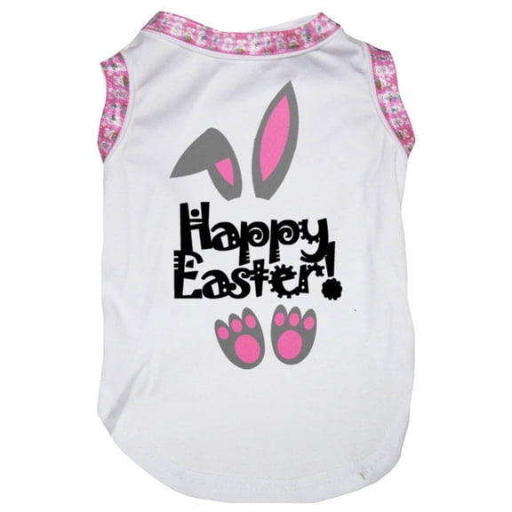 Petitebelle Happy Easter Bunny Ears Feet Puppy Dog Shirt (White, Small)