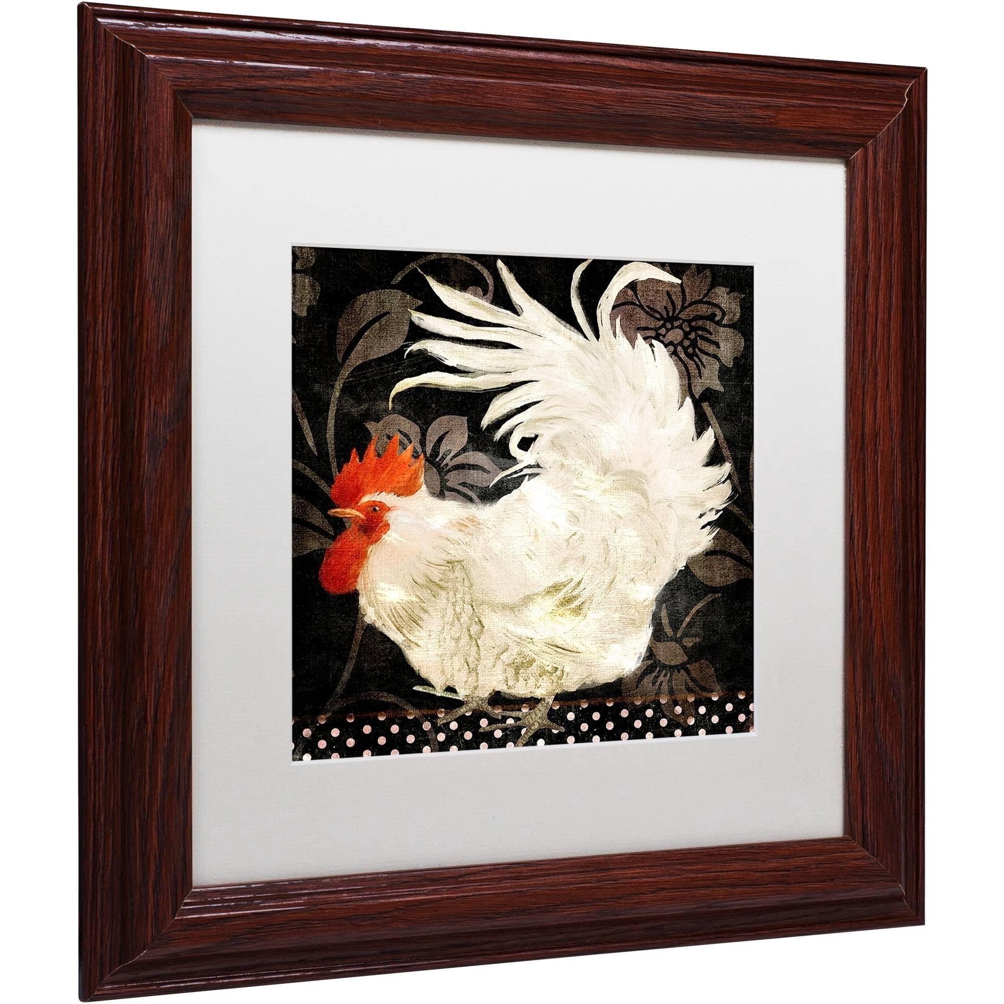Trademark Fine Art "Rooster Damask I" Canvas Art by Color Bakery White Matte, Wood Frame