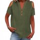 thumbnail image 1 of Loose Off The Shoulder Tops For Women Color Sólido Cuello en V Linen Feel Camiseta de Manga Corta, Tops de Lino para Mujeres Loose Fit Verano, 1 of 9