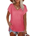 thumbnail image 2 of XIYON Womens Tops Ladies Solid Color V Neck Slit Tee Casual Short Sleeve Top Vacation Tee Tops, 2 of 7
