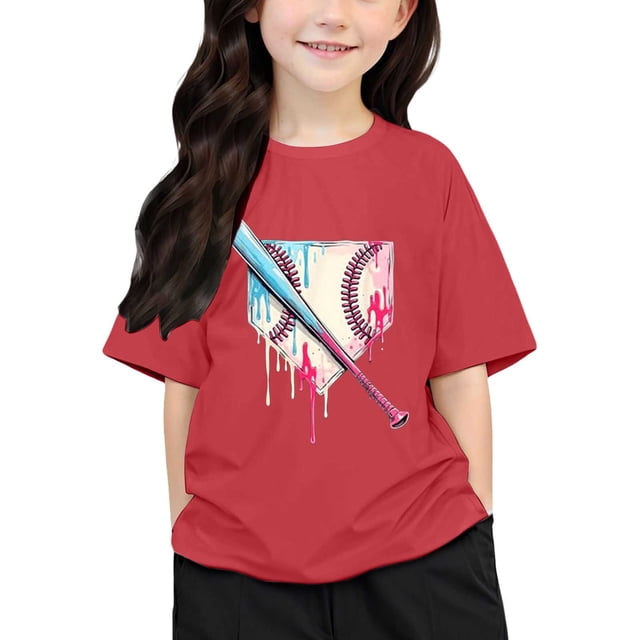T-shirts Filles Imprimé Col Rond Manches Courtes T-Shirt Garçons Filles Tee Confortable T-Shirt Enfant Rouge Melon D\'eau 12 Ans-13 Ans