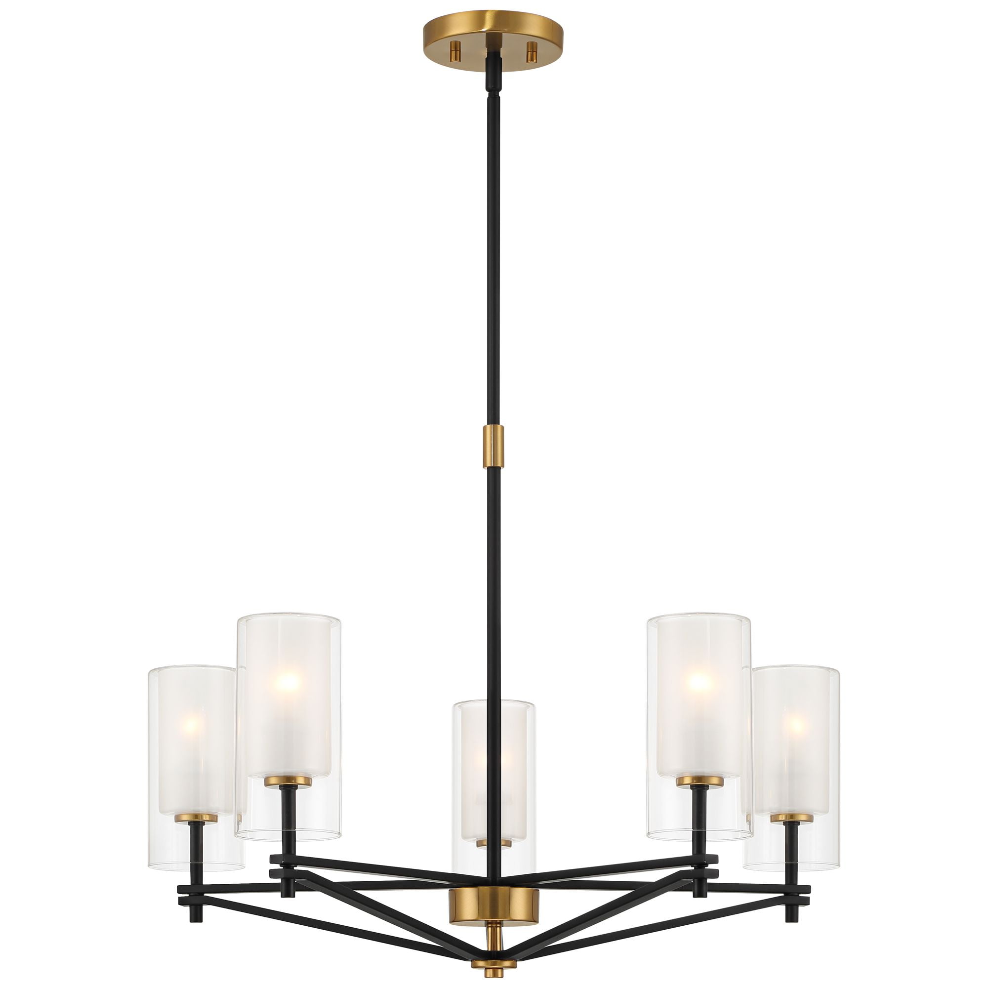 Possini Euro Design Nyack 25" Modern Pendant Chandelier Ceiling Light Fixture Dining Room Over Table Open Frame 5-Light Black Gold Finish