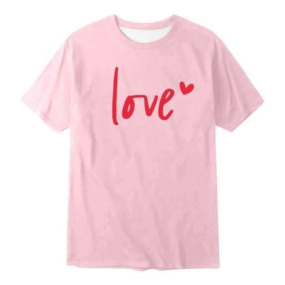VNKIDY Boys Girls TShirts Unisex Kids Valentines Letter Graphic Tees Short Sleeve Crewneck Pullover Top For Summer Casual Daily Wear Lovely Top Pink 4-5 Years