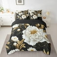 thumbnail image 2 of Manfei Chic White Peony Bedding Comforter Set 7pcs, Garden Flower Floral Queen Bedding Sets, Gold Leaves Queen Sheet Sets, Microfiber Room Decor, 2 of 8