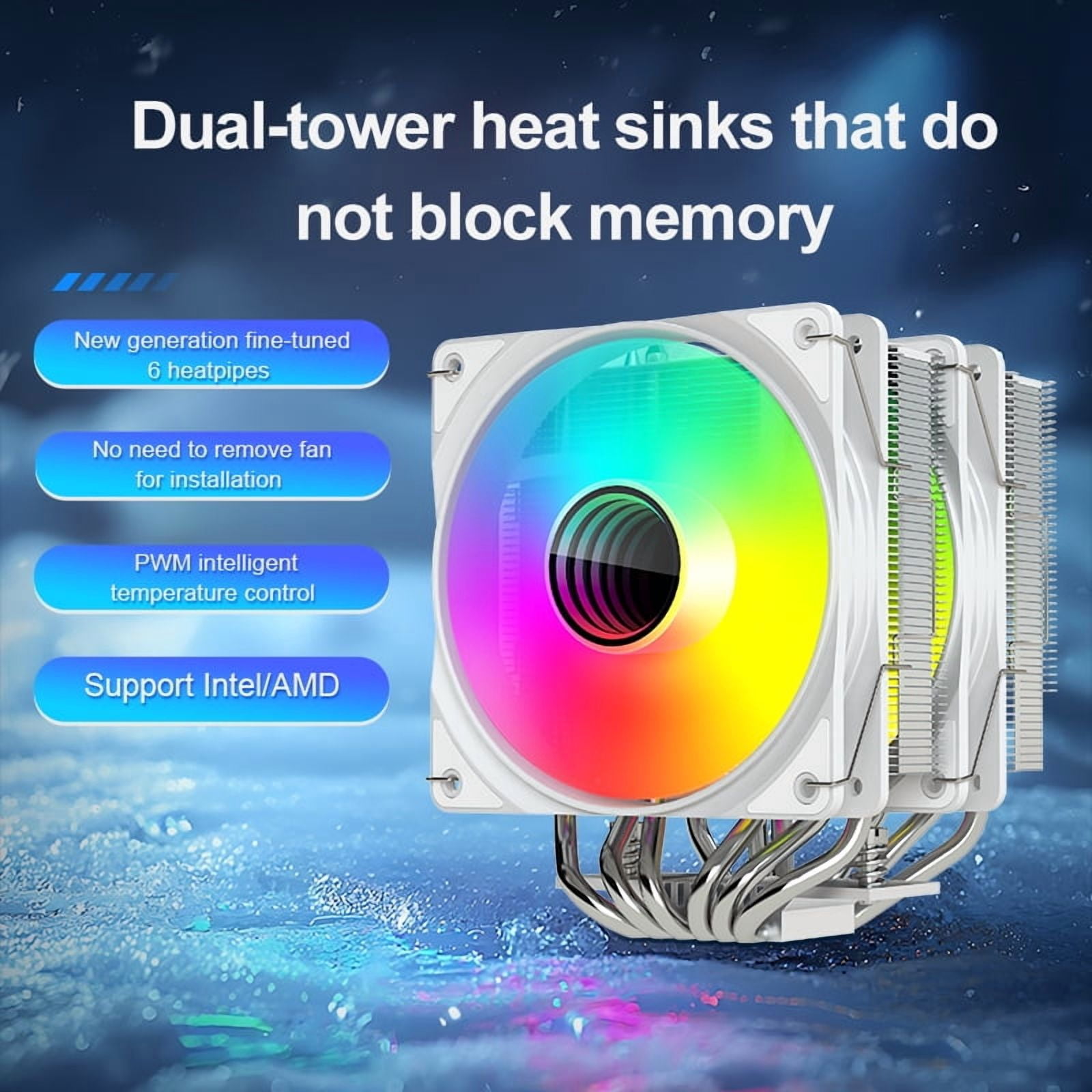 HUISZJ Twin Towers CPU Cooler, 4PIN PWM Silent CPU Radiator, DC 12V Dual Fan CPU Cooler for E-Sports Games Video Rendering (White)