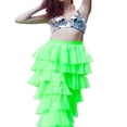 thumbnail image 2 of Women High Waist Trim Tulle Mesh Wide Leg Trousers Y2K Casual Solid Chiffon Multi Layer Ruffle Yarn Pants, 2 of 4