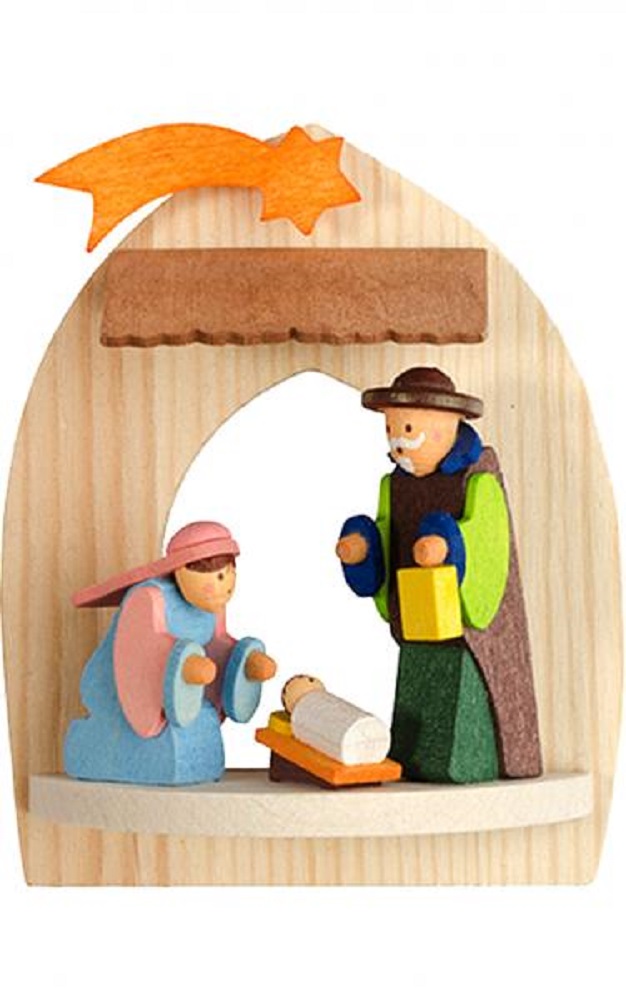 Holy Family with Manger Religious German Wood Christmas Tree Ornament Germany