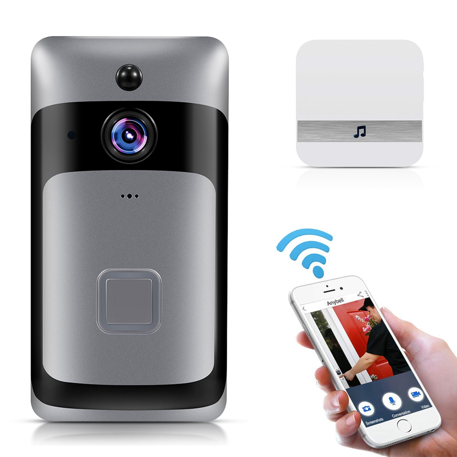 Smart Home WiFi Doorbell 1080P HD Camera with Two-Way Audio PIR Motion ...